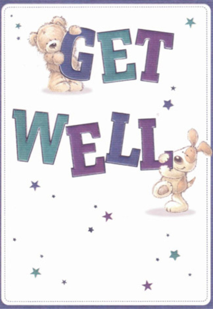 The gentle encouragement woven through this illustrated get well card is heartwarming, evoking images of care and connection unique to North Finchley's close-knit community. At its center, a friendly bear and an exuberant puppy invite a closer look-the bear's plush coat and the puppy's floppy velvet ears rendered with such attentive detail that one can almost sense their comforting softness. Their poses suggest an unspoken promise of steadfast support, much like the reassurance offered by a thoughtful bouquet delivered from local shops along Ballards Lane. Around them, twinkling stars drift in shades of periwinkle and violet, scattering invisible good wishes across the crisp, white background. The typography stands proudly in gradations of purple and aquatic blue, anchoring the message in cheerful resilience. There's a tactile richness to each brushstroke, echoing the textures and layers of a carefully wrapped bouquet meant to lift spirits. Sending such a card alongside fresh blooms from North Finchley florists feels like doubling down on hope and kindness-the card's airy, optimistic design perfect for any age or moment where cheerful reassurance is needed. Ultimately, the piece captures a spirit of local care, radiating a positive energy sure to brighten any recovery.